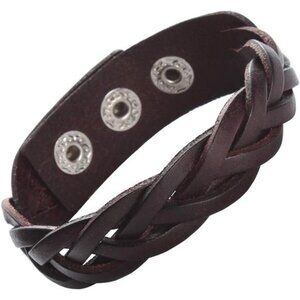 Genuine Leather Bracelet Braided Sporty Wide Wristband Punk Jewelry